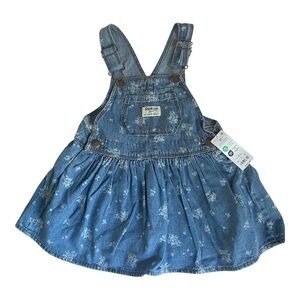 OshKosh B’gosh Toddler Girls Floral Denim Skirtall Dress 2T NWT Adjustable